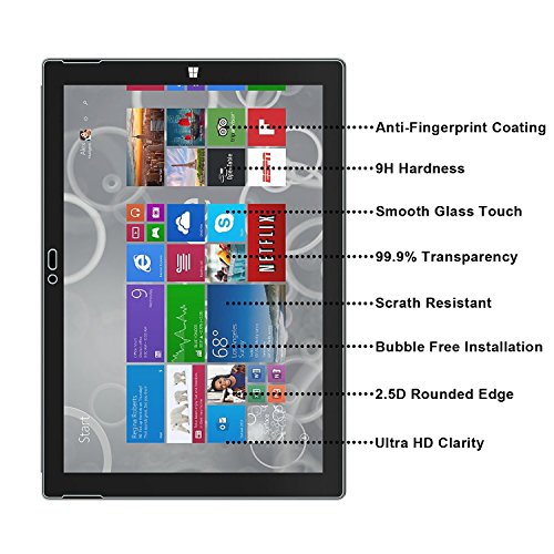 Tantek [3-Pack Screen Protector For Microsoft Surface Pro 3 (12 Inch,2014 Version),Tempered Glass Film,Ultra Clear,Anti Scratch,Bubble Free,Case Friendly #TOP1