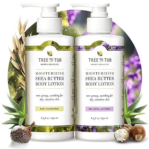 Tree To Tub Unscented Shea Butter Body Lotion For Dry Skin & Lavender Shea Butter Body Lotion For Dry Skin - Fragrance Free Sensitive Skin Lotion & Moisturizing Sensitive Skin Lotion For Women & Men #TOP3