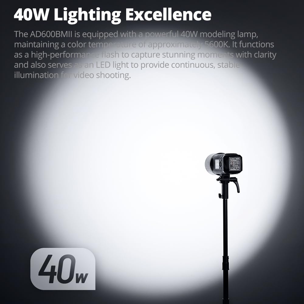 Godox AD600 BM II AD600BM II 600 Ws Flash da esterno, sistema X wireless 2,4 G, TTL GN87 HSS 1/8000s, 40 W 4800 K ± 300 K, tempo di riciclaggio 0,01 s ~ 0,9 s, 1/1 a 1/512, 10 fasi di alimentazione