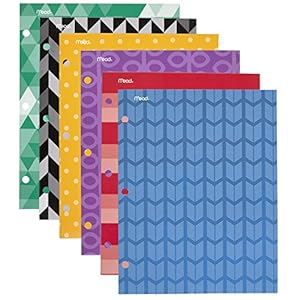 Mead Pocket Folders, 2-Pocket, 12″ x 9-3/8″, Fashion, Assorted Designs, 6 Pack (73845)