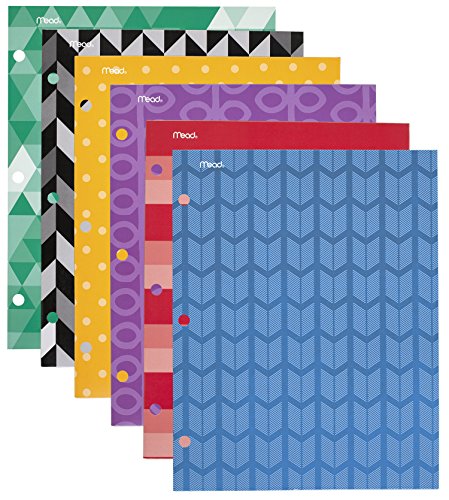 Mead Pocket Folders, 2-Pocket, 12' x 9-3/8', Fashion, Assorted Designs, 6 Pack (73845)