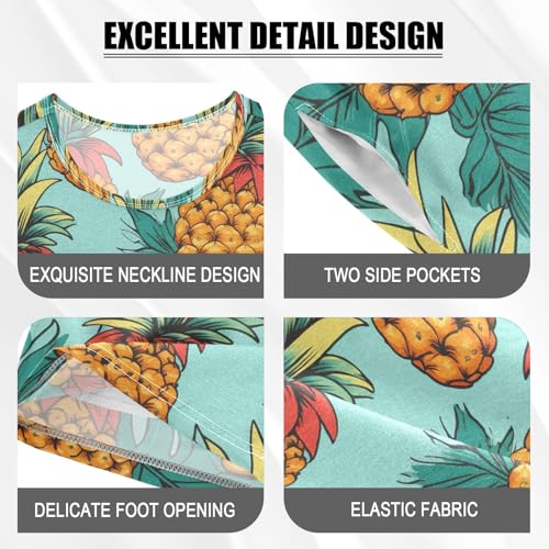 ALAZA Pineapple and Green Red Leavs Pajama Set Short Sleeve Sleepwear Soft Lounge Nightwear4