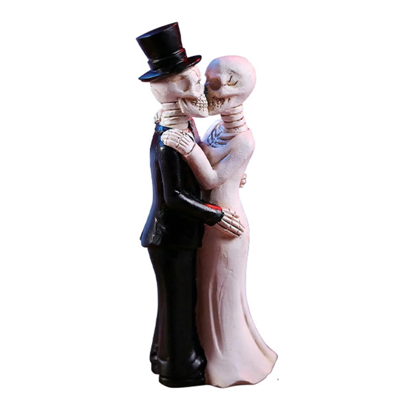 Glifora Kissing Skeleton Couple Figurine - Wedding Skull Bride and Groom Sculpture, Day of The Dead Gothic Resin Statue for Halloween Home Decor
