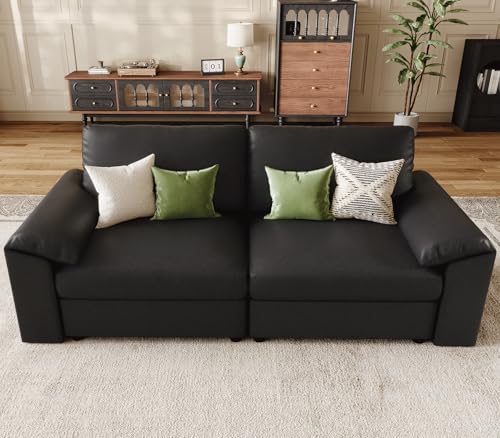 Image of EASE MOOSE Loveseat Sofa for Living Room,Oversized Deep Seat Modular Sectional,Classic Comfy 2 Seater Sofas,Scratch Resistant Faux Leather Couch for Small Spaces, Black