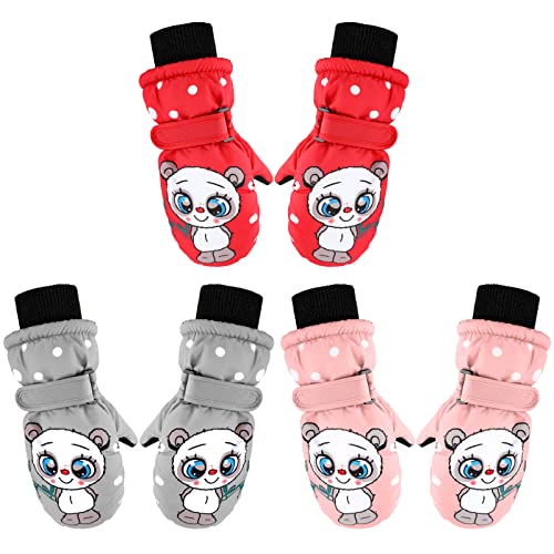 3 Pairs Kids Winter Mittens Kids Gloves Cute Bear Waterproof Warm Snow Ski Mittens For Infants Toddler Boys Girls (Adorable,3-6 Years Old) #TOP22