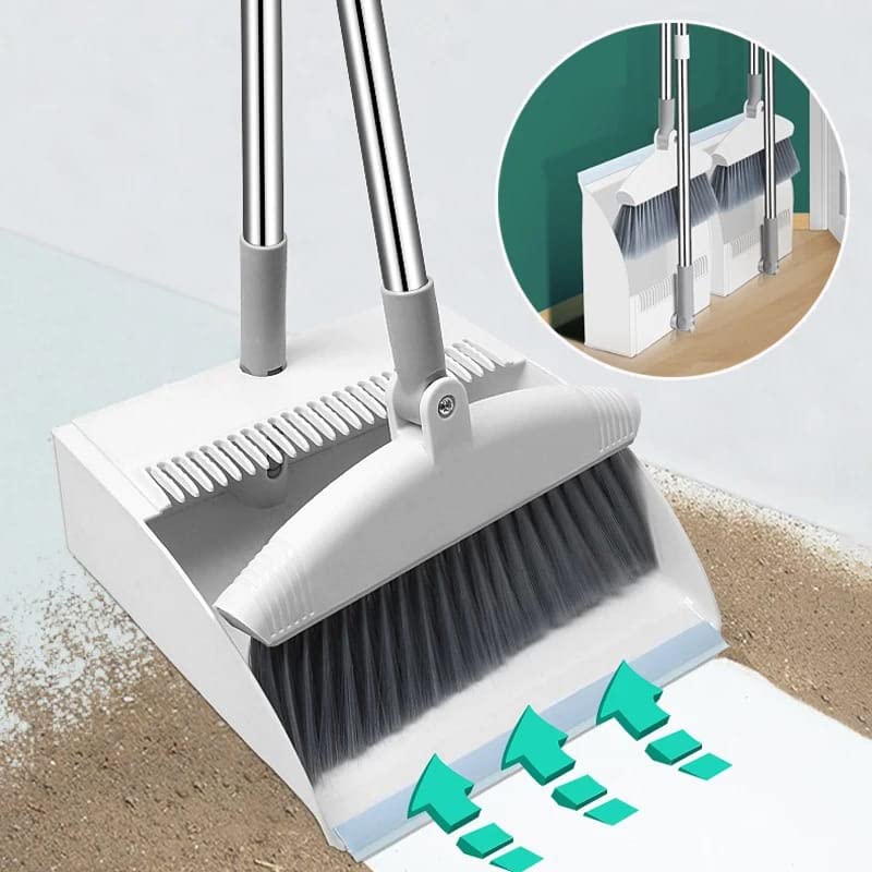 Image of Broom and Dustpan Set Soft Hair Broom Multifunctional Household Dustpan Long Handle, Upright Lobby Broom for Cleaning Home Kitchen Office for Indoor Outdoor (Multicolour)