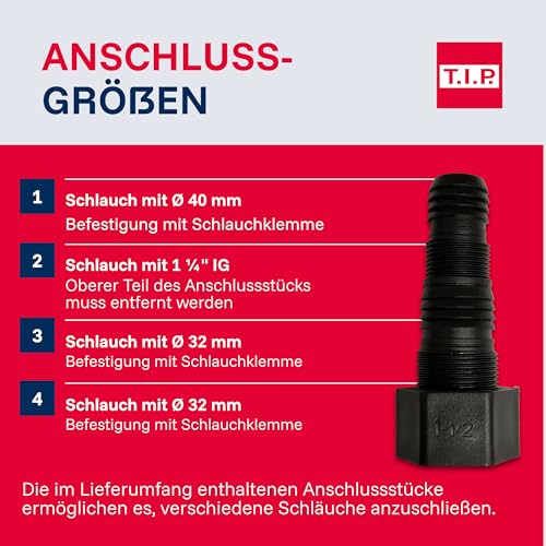 T.I.P. Edelstahl Schmutzwasser Tauchpumpe Duo-Ring, 20.000 l/h, 800W, Flachsaugend, 30mm Korngröße, 8m Förderhöhe, IPX DUO Effizient, Zuverlässig, MAXIMA 350 IPX DUO, 30274