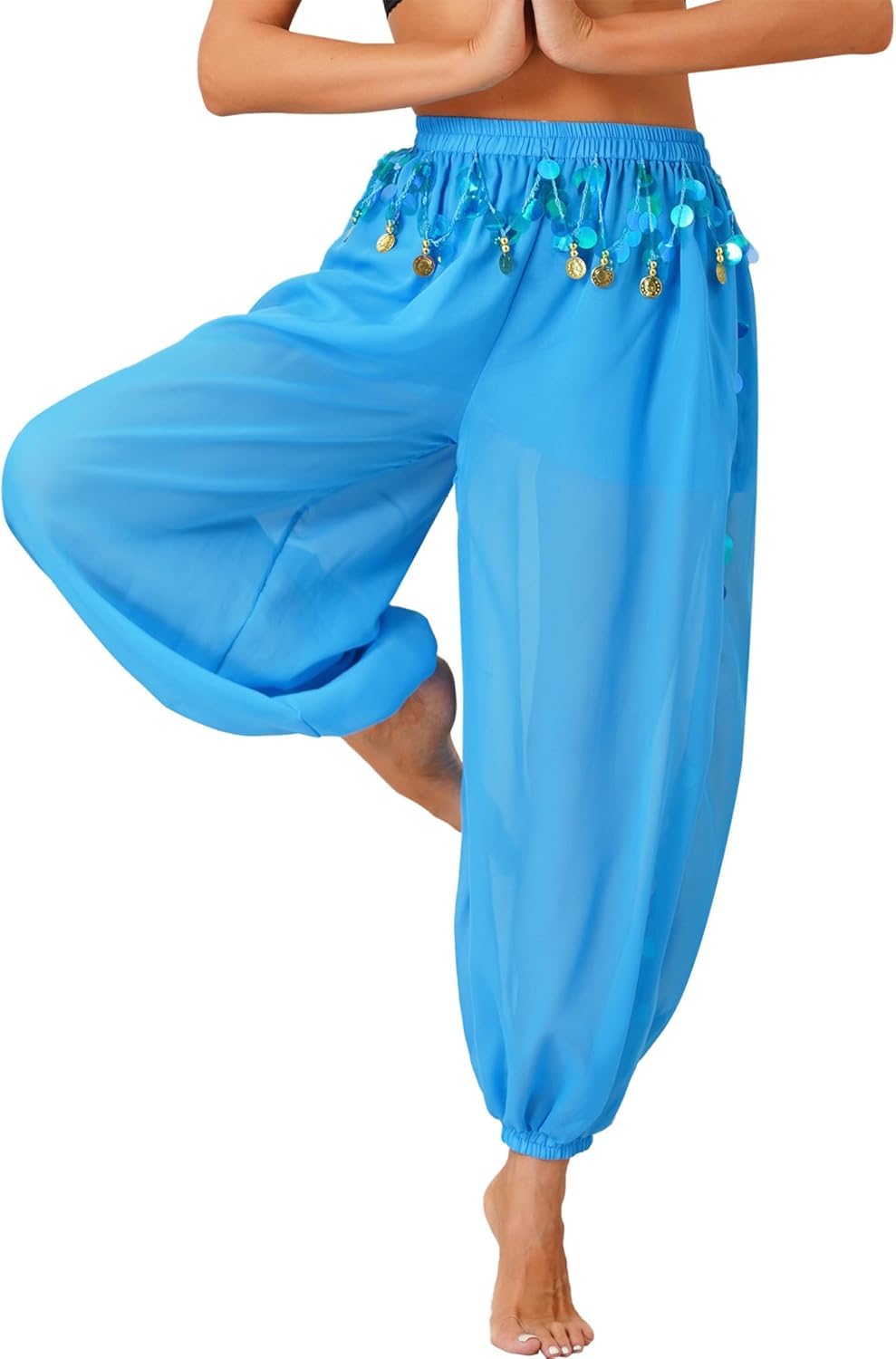 Pantalones de disfraz de danza del vientre para mujer, con lentejuelas divididas laterales, pantalones de yoga harén brillante, pantalones árabes de Halloween