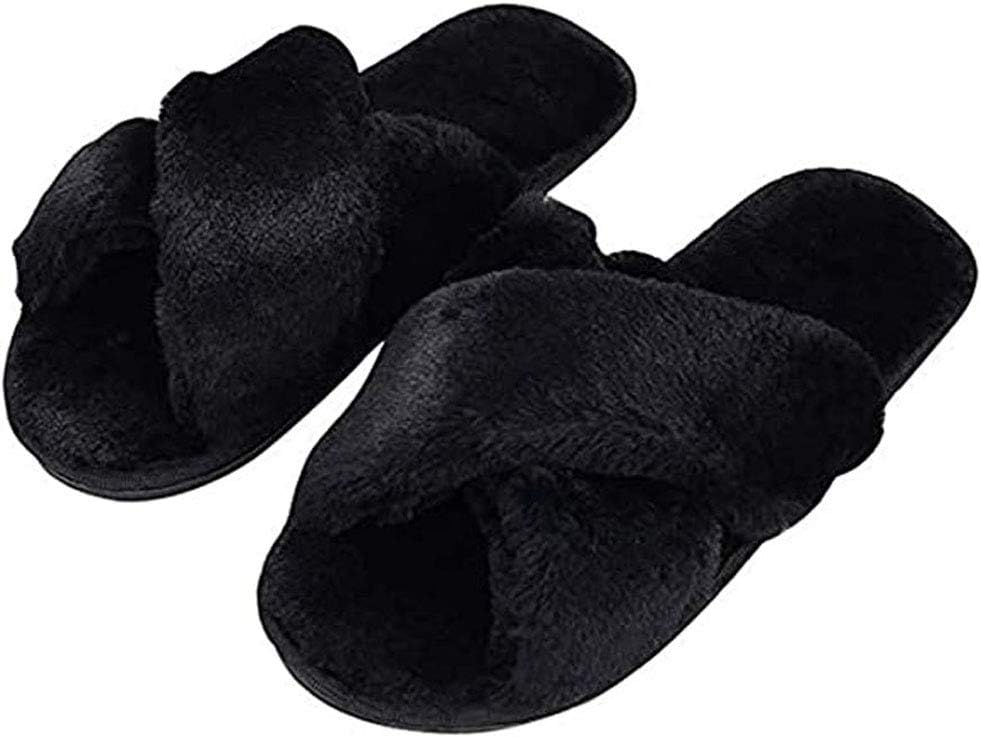 Womens Faux Fur Slippers Warm Fussy Flip Flop House Slippers Open Toe Home Slippers for Girls Men