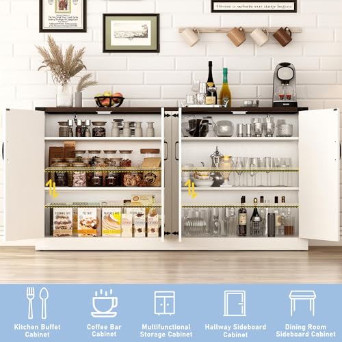 Sideboard-Buffet-Cabinet-with-Storage-65-Inch-Farmhouse-Kitchen-Sideboard-Cabinet-with-Adjustable-Shelves-Wooden-Coffee-Bar-Storage-Cabinet-Buffet-Table-for-Kitchen-Dining-Room-White Sideboard Buffet Cabinet with Storage 65 Inch Farmhouse Kitchen Sideboard Cabinet with Adjustable Shelves Wooden Coffee Bar Storage Cabinet Buffet Table for Kitchen Dining Room White