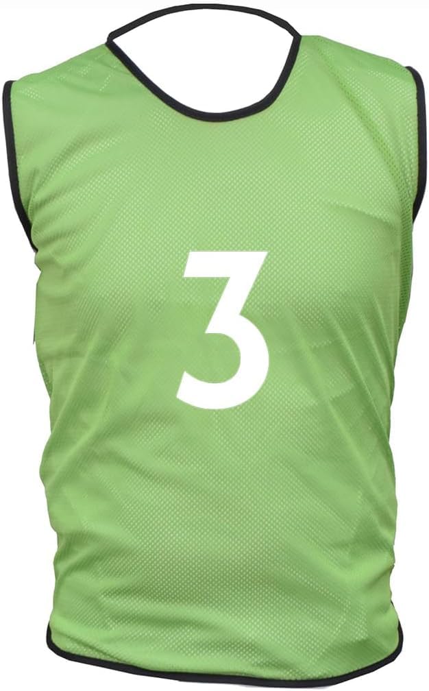 10 MESH BIBS FOOTBALL TRAINING SPORTS BIBS PRINTED NUMBER (1-10 OR number of your choice) Front & Back (Green (Back Only), Youth(Mens S to M))