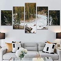 SIGNWIN 5 Panel Canvas Wall Art Forest Waterfalls for Home Decorations Ready to Hang - 60