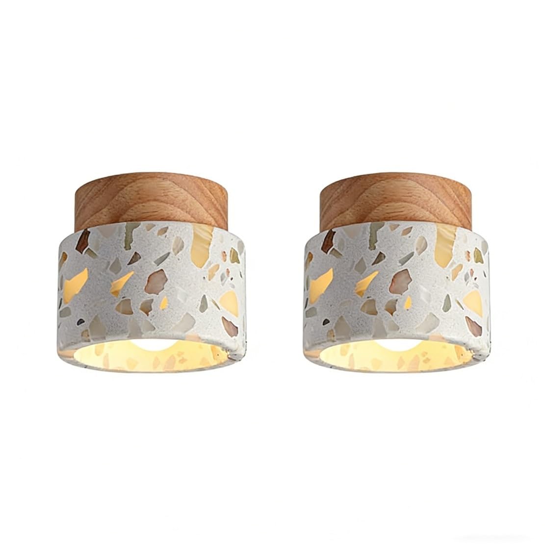 NHPJFDC Modern Nordic Terrazzo Natural Wood Semi Flush Mount Ceiling Light for Hallway Entryway Corridor Aisle Kitchen Cloakroom Minimalist Stone Art Deco Fixture 4.72 Inch Diameter(2-Pack)