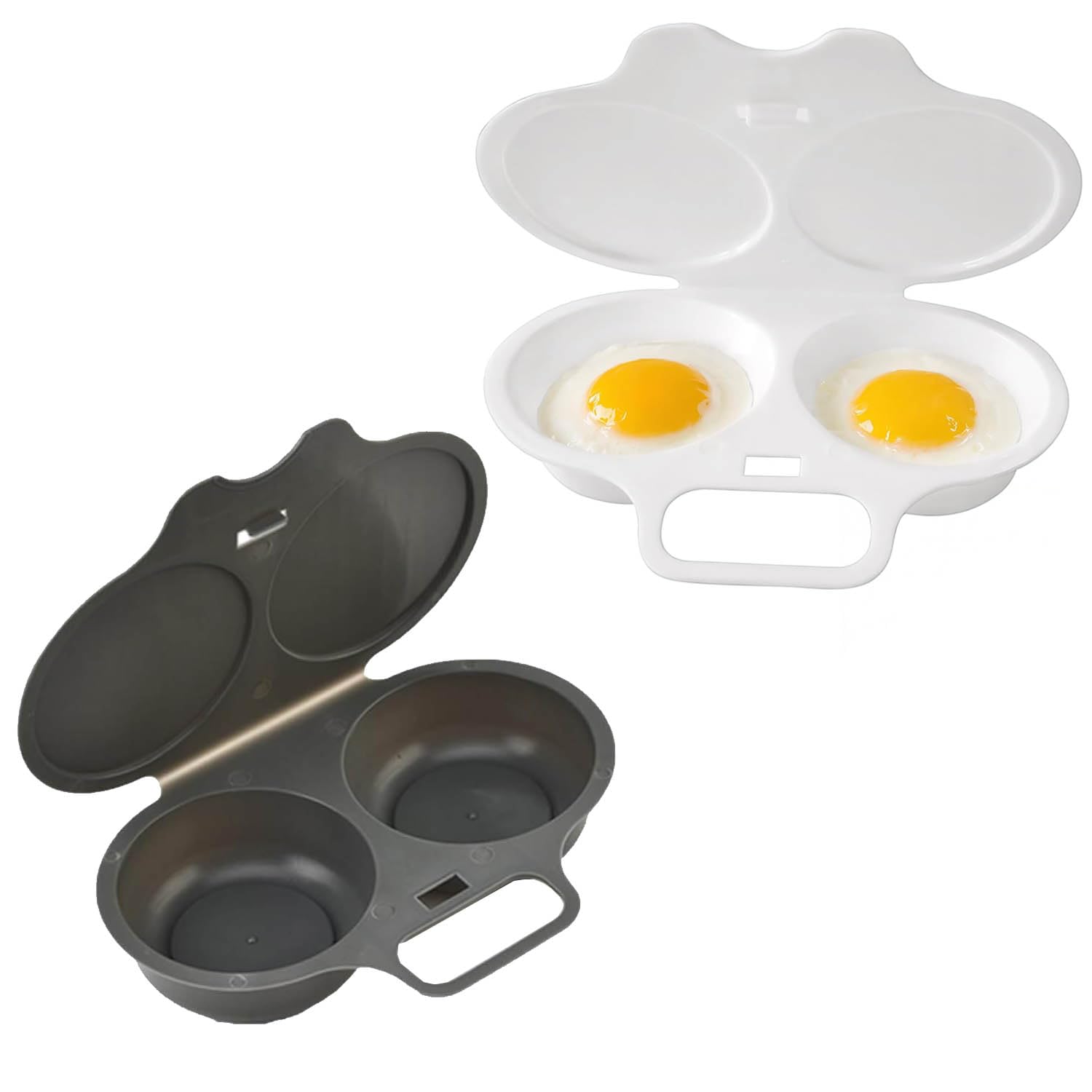 Microwave Egg Poacher,Dual Cavity Microwave Egg Poacher (Black+White)