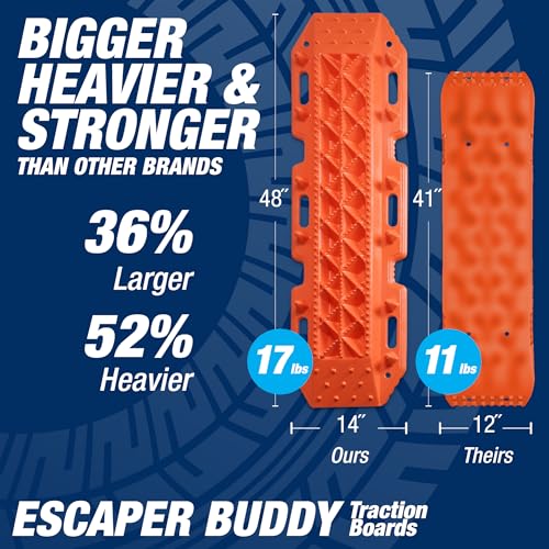 Image of Maxsa 20333 Heavy-Duty Escaper Buddy Traction Mats for Off-Road Mud, Sand, & Snow Vehicle Extraction and Recovery, Bendable, Unbreakable, Orange, 2 Pack
