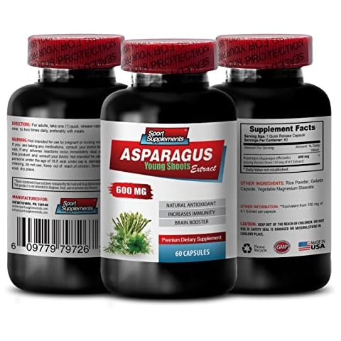 Asparagus Young Shoots Capsules - Asparagus 600 MG - Young Shoots Extract - Asparagus - Asparagus Seeds - Asparagus Pills - antioxidant Supplement - Asparagus Root Extract - 1 Bottle 60 Capsules Cover