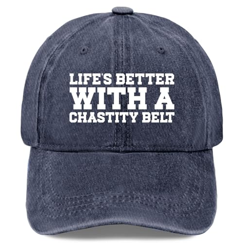 Life's Better with A Chastity Belt Hat for Women Funny Baseball Caps Funny Gifts for Men Navy Blue