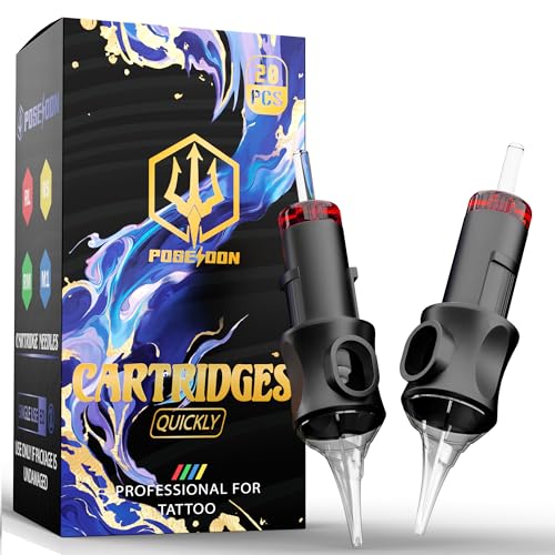 POSEIDON 20PCS Tattoo Cartridge Needles 12 (5RL) Standard Round Liner Tattoo Needles with Membrane Professional Disposable and Safety Tattoo Needles for Tattoo Artists