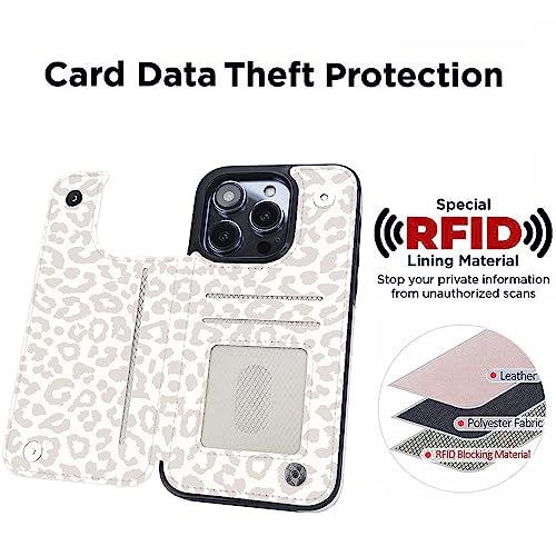 Image of uCOLOR Compatible with iPhone 13 Pro Wallet Case with Card Holder Slots Marble Flip Leather RFID Kickstand Phone Wallet Cover for Women and Girls 6.1 inch (Leopard, iPhone 13 Pro 6.1 inch)
