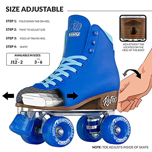 Crazy Skates Retro Roller Skates | Adjustable Or Fixed Sizes | Classic Quad Skates For Women And Girls - Blue (Adjustable) (Size: Medium | Us Mens 3-6 | Us Ladies 3-6 | Eu 35-38) #TOP2
