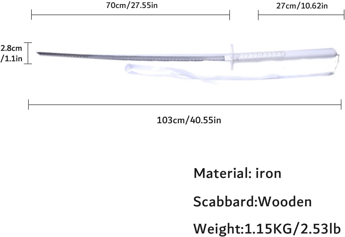 Sauvagine-Cosplay Anime Kuchiki Rukia/Sode no Shirayuki Sword 1045 Medium Carbon Steel Hardness 52HRC Katana Sword - SH-506