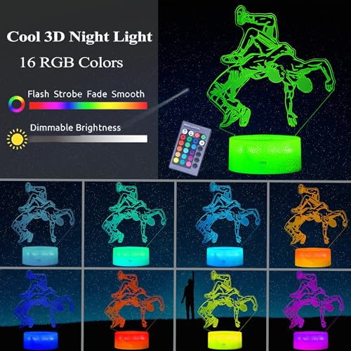 Image of Wrestling Night Light, Wrestler Gifts, Wrestler 3D Illusion Lamp with 16 Colors Changing, Remote Control and Dimmable, Kids Boys Girls Room Decoration, Holiday Xmas Gifts