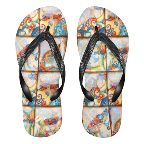 Nander Colorful Mediterranean Style Ceramic Tiles Sandal Flip Flops of Men's & Women's,Beach Slippers Flip Flops Shower Shoes