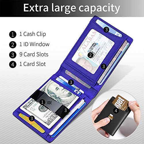 Shoucangar Wallet For Men - Rfid Blocking Mens Wallet Front Pocket Credit Card Holder - Small Wallets With Cash Strap (Black Blue) #TOP1