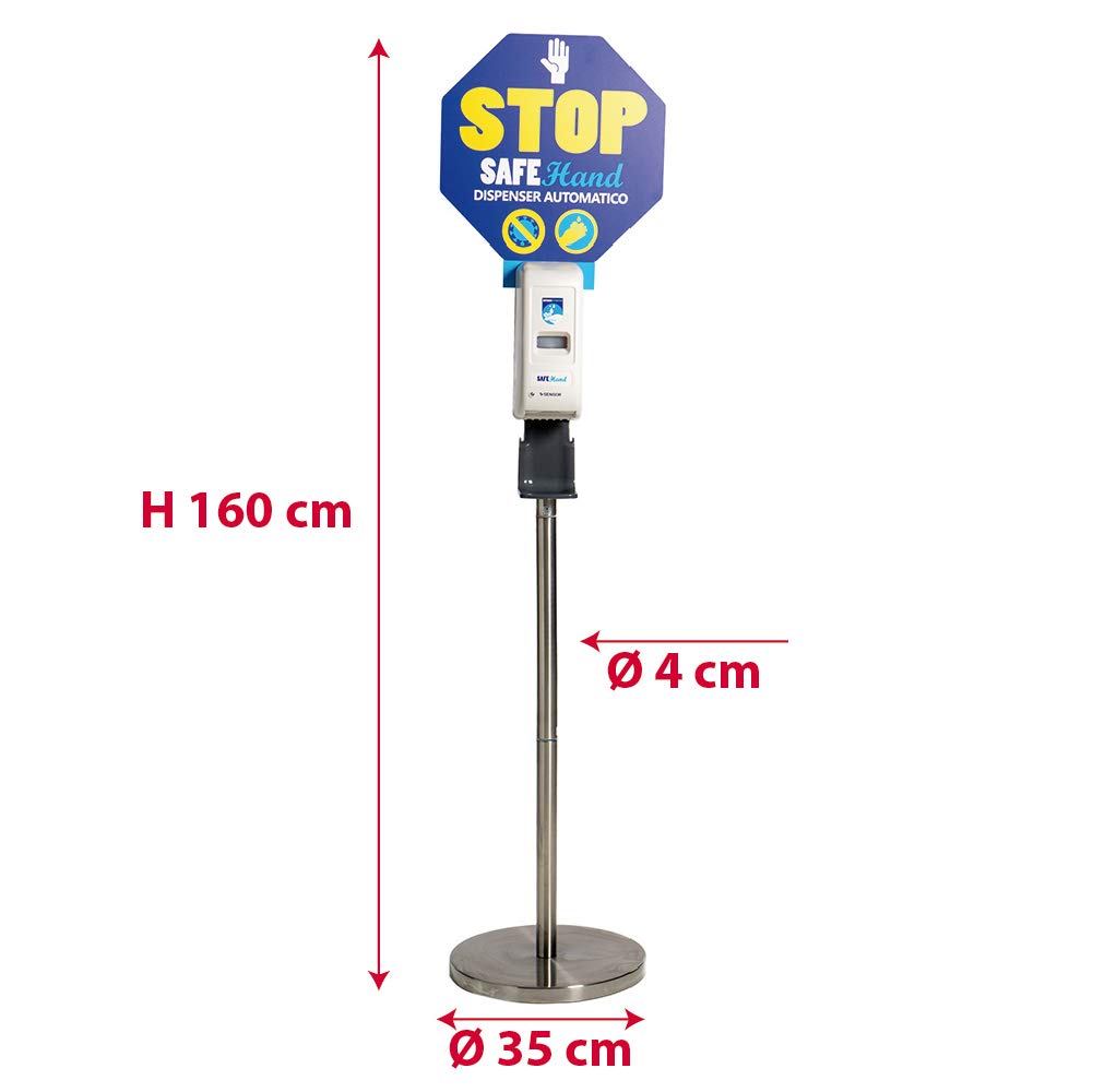 Sicurezza Pulito 3965 Pilastro del pavimento in acciaio inox con dispenser automatico per gel di igienizzazione a mano