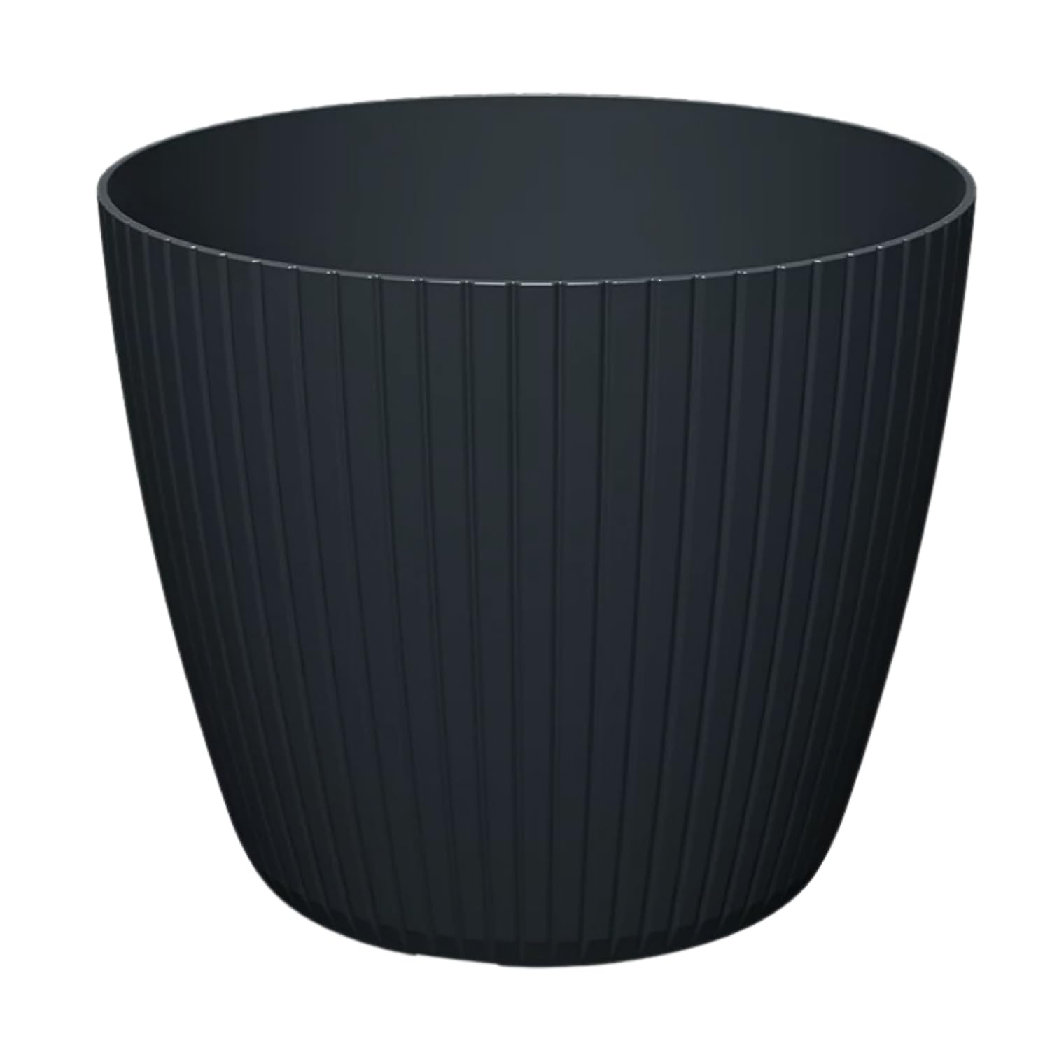 B2C Round Flower pot Planter Vertical Lines Textured Plastic Durable Home Indoor (Anthracite, 1.9L (W158mm x H 132mm))
