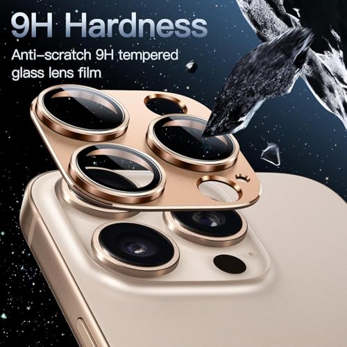 Image of Tempered Glass Camera Lens Protector for iPhone 16 Pro /iPhone 16 Pro Max - Alloy Metal Cover with Tempered Glass - Scratch Resistant, Easy Installation (Brown)