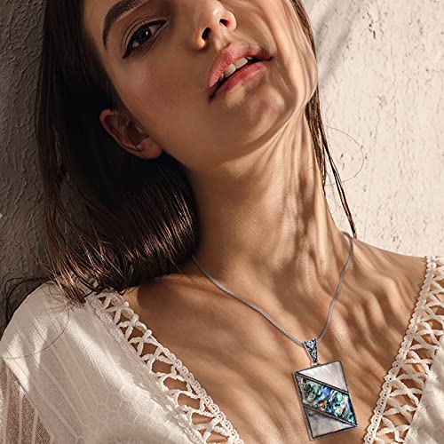Kzyoye Rectangle Abalone Shell Necklace For Womens Abalone Shell Pendant Necklace Stainless Steel With Rectangle Shell Necklace For Birthday Graduation Day Independence Day Jewelry Gift #TOP3