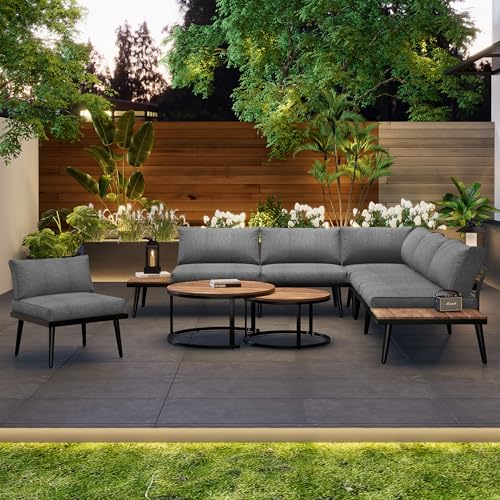 luckdect Salon de Jardin Exterieur 6 Places,Ensemble de Meubles d’Extérieur pour 7 à 8 Personnes avec 2 Canapé 2 Places,2 Canapés 1 Place,2 Table à...