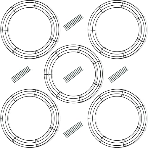 Upstout 5-Pack 14 Inch Wire Wreath Frame Round Metal Wreath Form with Ring Design for DIY Crafts Floral Projects and Home Decor Dark Green Wire Frame for Christmas Holiday & Weddings