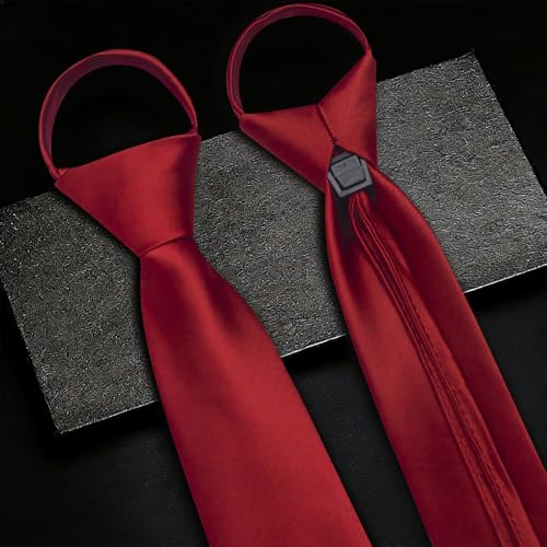 Image of YourTies Zipper Tie for Men Adjustable Pre-tied Satin Neckties and Pocket Square Set Solid Color Business Formal Wedding