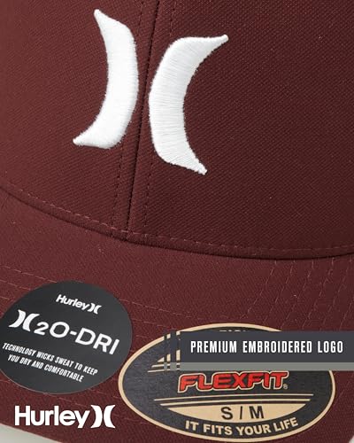 Image of Hurley Mens Baseball Cap - Moisture Wicking Curved Brim Flexfit Fitted Hats for Men with H2O-Dri Sweatband (Sizes: S-XL)