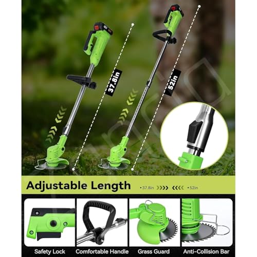 Image of Electric Wireless Rechargeable Edge Cutter 48V-2 Batteries-25cm Cutting Width|3-in-|Adjustable Height|3 Blade Types |Lawns & Gardens|Straight Blades Trimming Scissors. (U-Shap-Green)