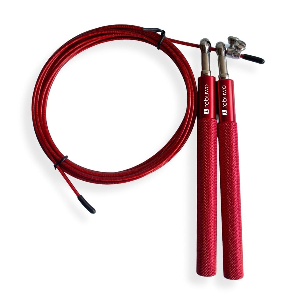 Rebuwo Ayarlanabilir Hızlı Atlama İpi 3 Metre – Kırmızı, Hafif & Dayanıklı Jump Rope, Kardiyo Spor Antrenman İpi, Yüksek Hızlı Fitness Atlama İpi
