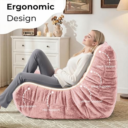 Image of Giant Bean Bag Chairs Lazy Sofa for Adults,Single,Pink | Bean Bag Sofa with Filler Faux Fur, Memory Foam Bean Bag Fireside Lazy Sofa Couches for Living Room, Bedroom, Office