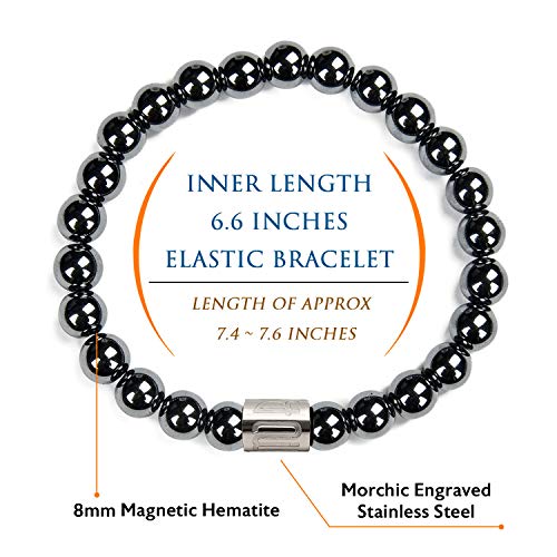 Morchic Magnetic Hematite Stone Stretch Bracelet For Women Men Unisex, Pain Relief Therapy Arthritis Gemstone 8Mm Beads, Balance Root Chakra Prayer Classic Simple Design Birthday Gift 7.5 Inch #TOP2