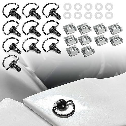 REARACE 1/4 Turn Quick Release Fasteners 10 Pack Motorcycle Race Fasteners Quick Release D-Ring Fairing Fastener Clip (Black 14 mm)