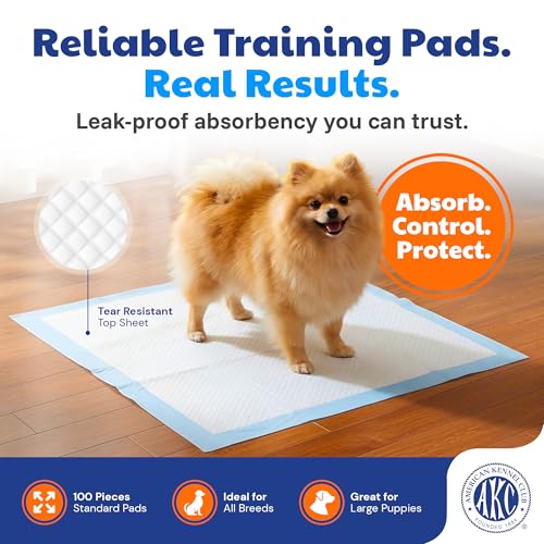 American Kennel Club Scented Puppy Training Pads with Ultra Absorbent Quick Dry Gel – 22 x 22 Pee Pads for Dogs - Fresh Scented - Pack of 100