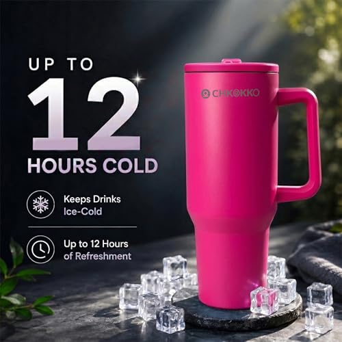 Image of CHKOKKO Stainless Steel Tumbler with Straw & Side Handle 1200ML Leak-Proof Travel Mug | Hot and Cold Double Insulated 1.2L Premium Water Bottle for Travel Gym & Office Use