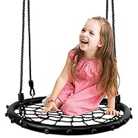 Odoland Spider Web Tree Swing - Outdoor Saucer Net Platform for Kids and Adults - 900D Oxford Backyard Round Flying Swing With Hanging Ropes, Straps and Turnbuckle