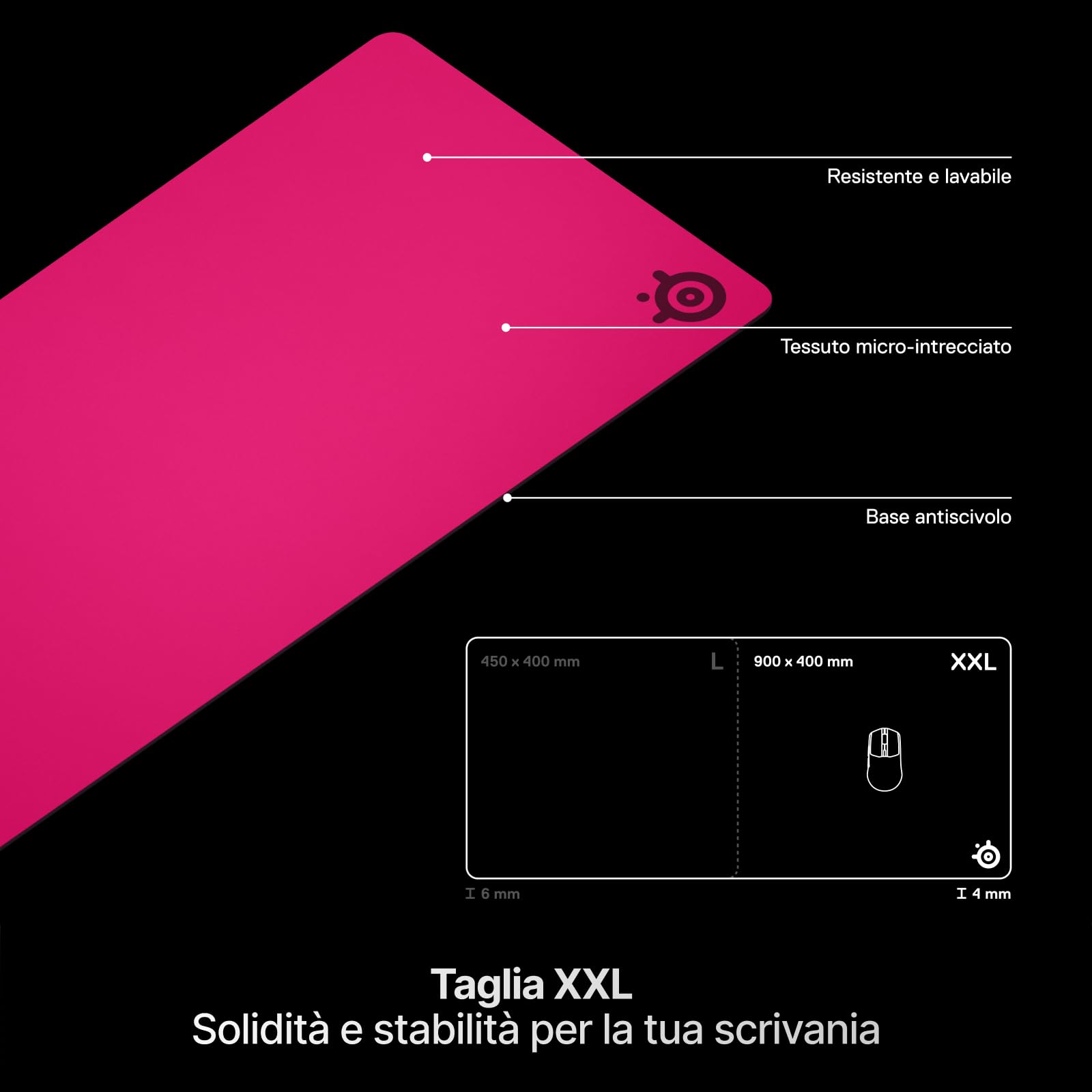 SteelSeries QcK - Tappetino per mouse da gioco pesante, base in gomma siliconica spessa e antiscivolo, tracciamento del picco, ottimizzato per giochi FPS, MOBA, RTS, MMO, dimensioni XXL, 900 mm x 400