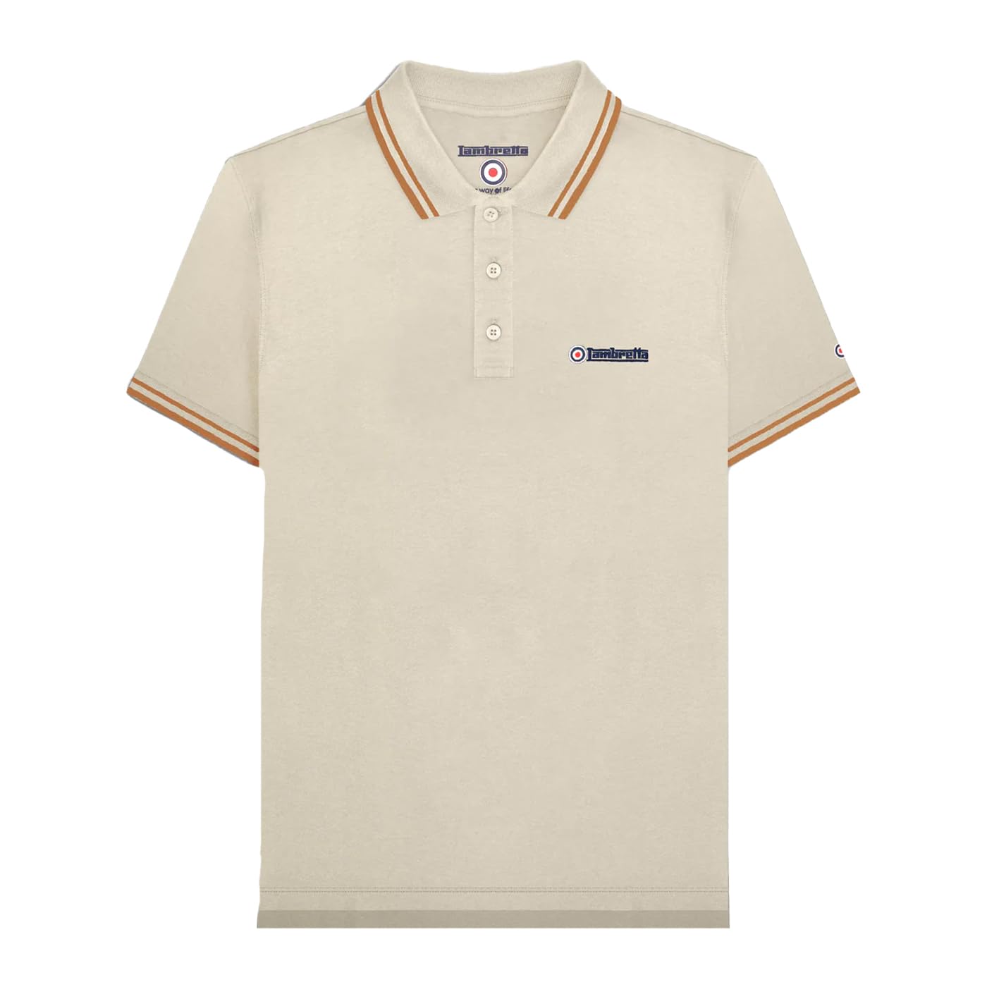 Lambretta Mens Short Sleeve Polo Shirt (UK, Alpha, 3XL, Regular, Regular, Tobacco Brown/White/Navy/Cream)