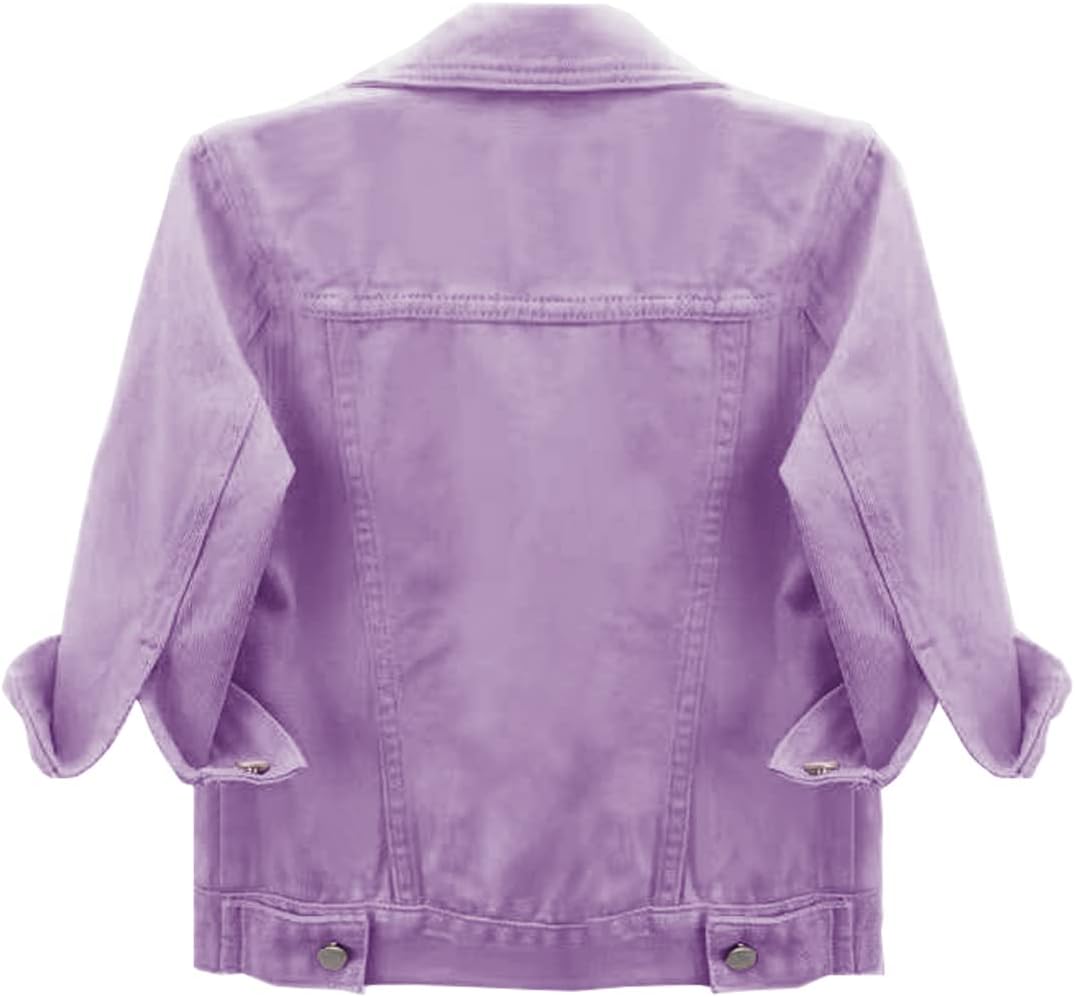 Locachy Womens 3/4 Sleeve Short Denim Jacket Lapel Button Down Cropped Trucker Jean Jackets Coats - Image 4