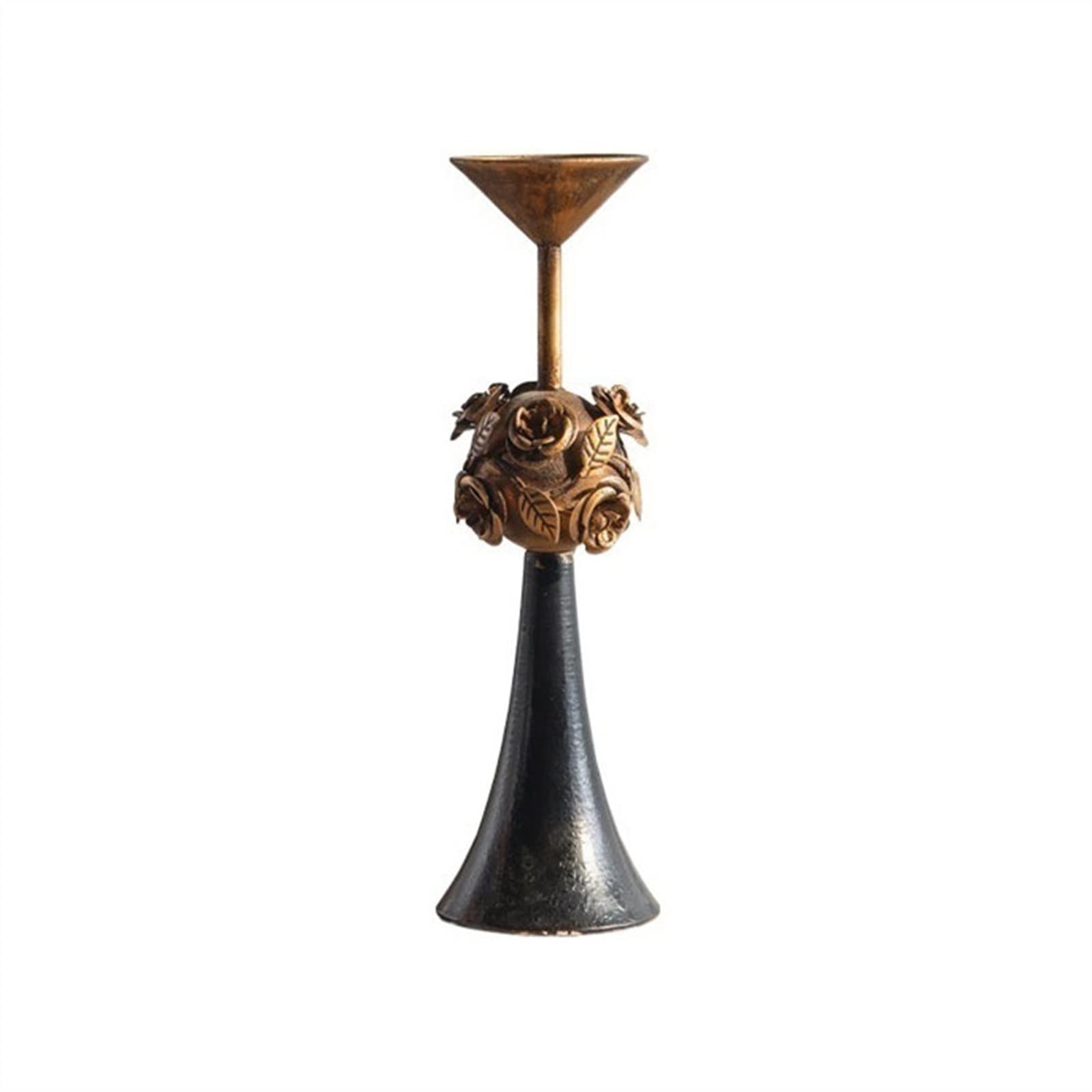 Candlestick Holder Creative Iron Candlestick Antique Carved Decoration Candle Holder Wooden Base Table Center(Small)
