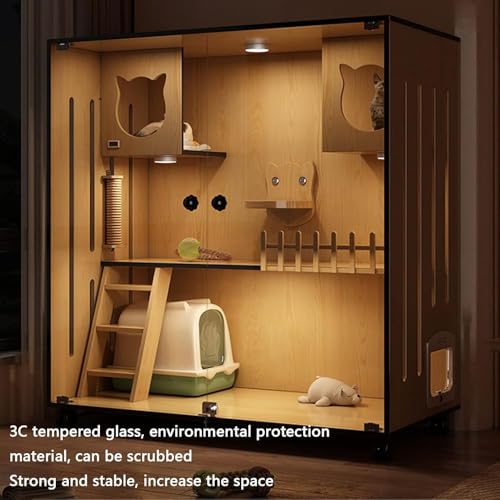 Casa grande de madera para gatos con ruedas y puertas de escape 5