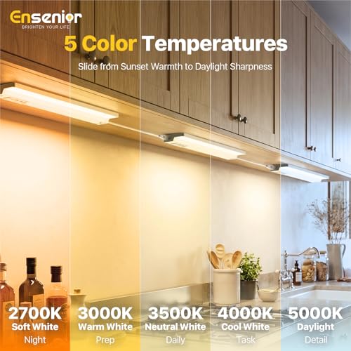 Image of Ensenior Hardwired Under Cabinet Lighting, 18 Inch 10W Under Cabinet Lights | Built-in 4-Level Dimmer & Switch, Premium Aluminum, Easy Link, True-color CRI 90+, 5 Colors, Moisture-Proof, FCC